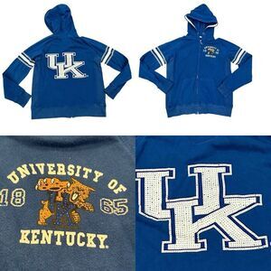E5 Y2K BLING University Kentucky Hoodie Jacket Size Large Blue Full Zip